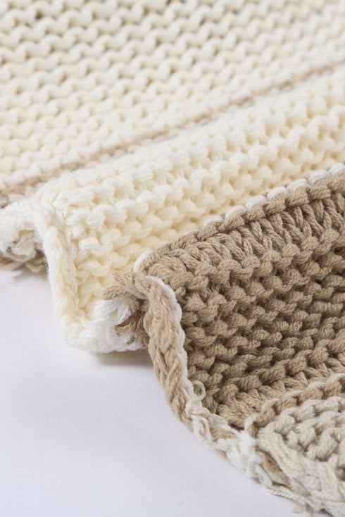 V-Neck Knitted Lantern Sleeve Pullover Sweater